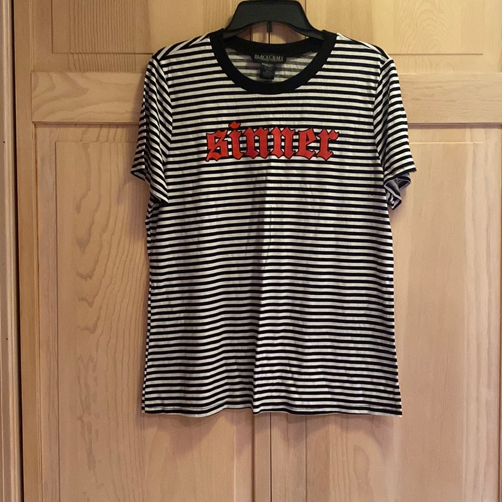 Blackcraft black and white striped SINNER in red